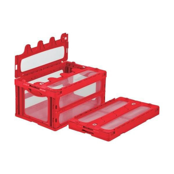エスコ 649x439x340mm/74.4L 折畳コンテナ(赤/蓋付) EA506AA-162 1個（わけあり品）
