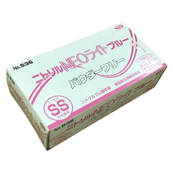 エブノ ニトリルNEOライト(ブルー)PF 24257200 SS 536(100マイイリ) 1梱(100枚入x30箱)（直送品）
