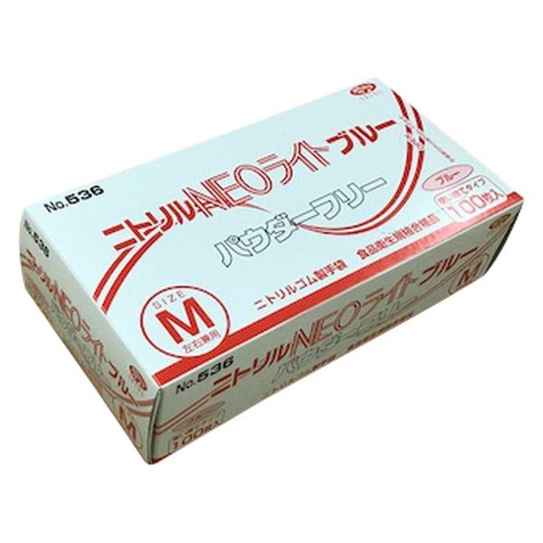 エブノ ニトリルNEOライト(ブルー)PF 24257200 M 536(100マイイリ) 1梱(100枚入x30箱)（直送品）
