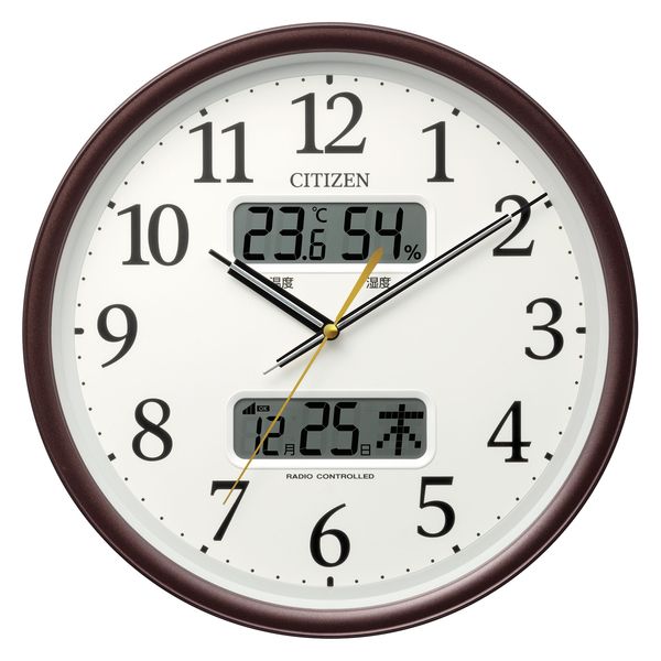 CITIZEN（シチズン）カレンダー・温度付湿度表示付 電波時計 茶