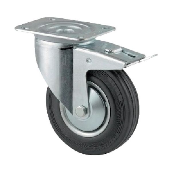 テンテキャスター プレート式キャスター"ALPHA(ゴム車) φ160 自在式(トータルロック付) 3477DVJ160P63 1個（直送品）