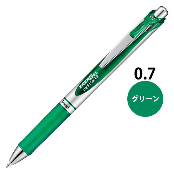 ぺんてる ノック式エナージェル シルバー軸 0.7mm グリーン BL77 ぺんてる ノック式エナージェル シルバー軸 0.7mm グリーン BL77