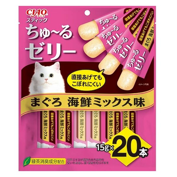 いなば CIAO チャオ スティック ちゅ～るゼリー まぐろ 海鮮ミックス味 国産（15g×20本入）1袋 猫用 おやつ ちゅーる - アスクル