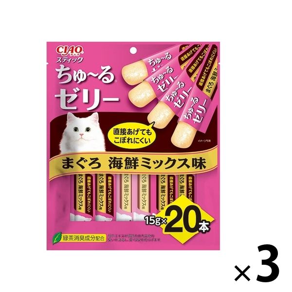 いなば CIAO チャオ スティック ちゅ～るゼリー まぐろ 海鮮ミックス味 国産（15g×20本入）3袋 猫用 おやつ ちゅーる - アスクル