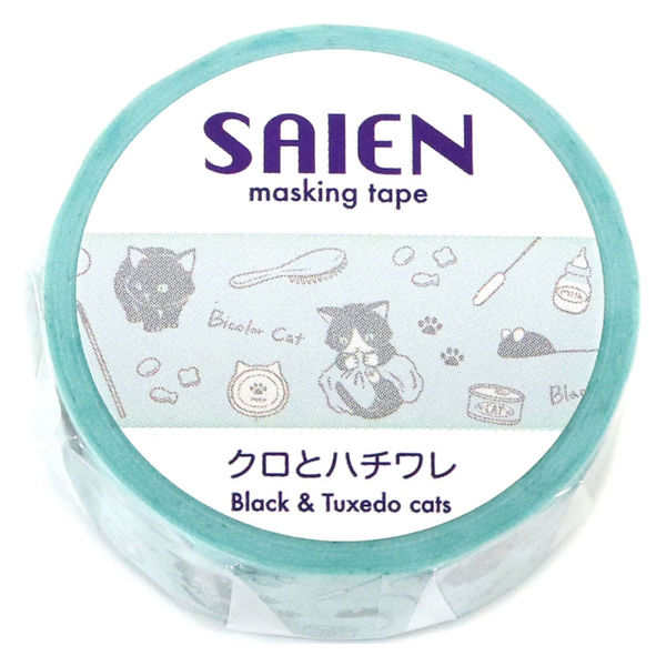 カミイソ産商 マスキングテープ クロとハチワレ 15mm×7m巻 UR