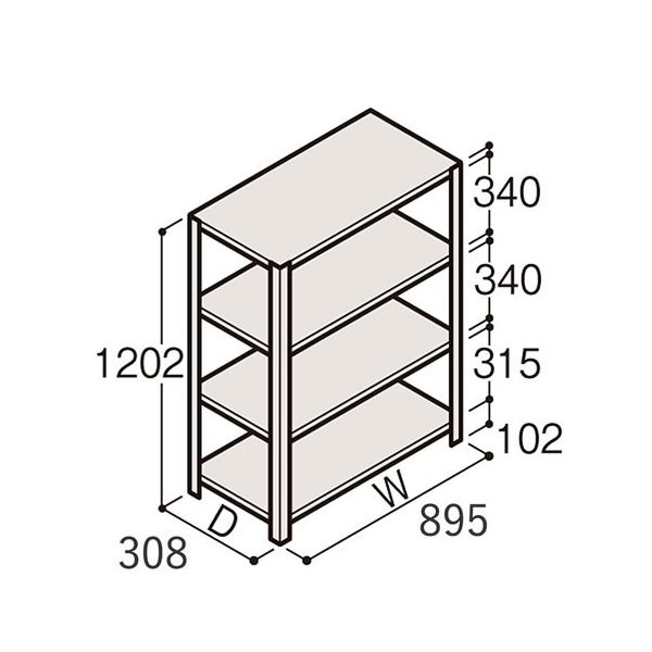 アズワン 軽量棚 ERR開放型 有効棚 3段 67-5241