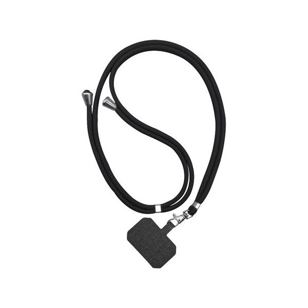 Trimate 金具付き丸紐ネックストラップ & 外付けストラップホール(1枚)ブラック TR-STP016-BK 1個（直送品）