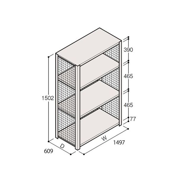 アズワン 軽量棚 ERR金網型 H1500×W1500×D600 有効棚 3段 67-5243-49 1個（直送品）