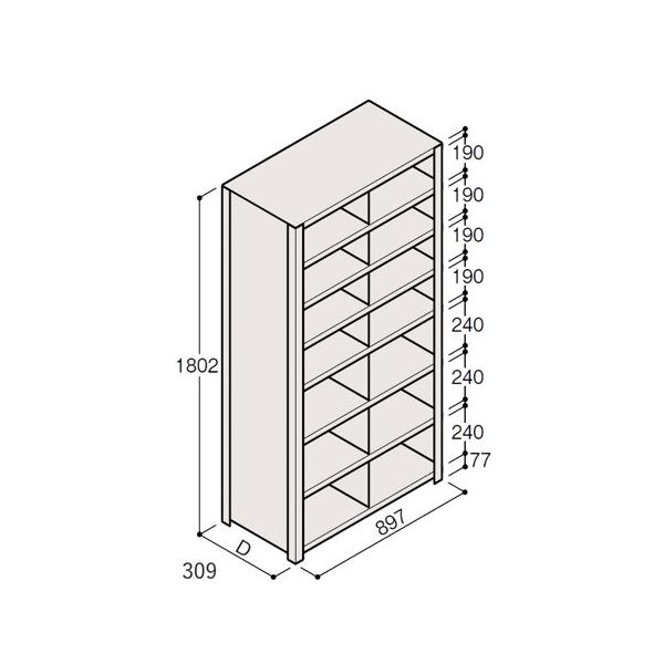 アズワン 軽量棚 ERR仕切型 H1800×W900 ×D300 有効棚 7段 2分割 67-5245-55 1個（直送品）