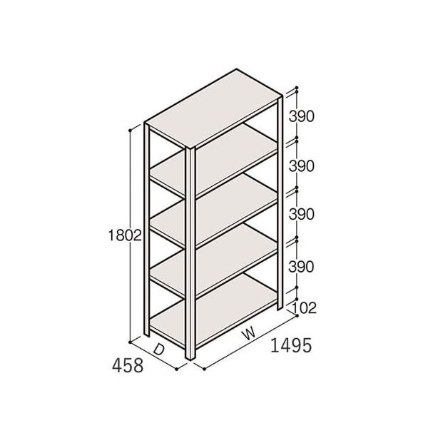 アズワン 軽量棚 ERR開放型 H1800×W1500×D450 有効棚 4段 67-5241-90 1個（直送品）