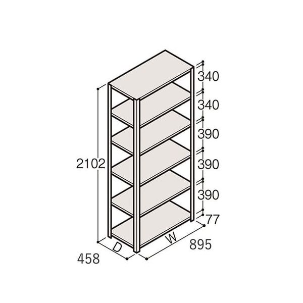 アズワン 軽量棚 ERR開放型 H2100×W900×D450 有効棚 5段 67-5242-45 1個（直送品）