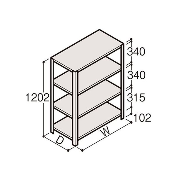 アズワン 軽量棚 ERR開放型 H1200×W1200×D450 有効棚 3段 67-5241-15 1個（直送品）