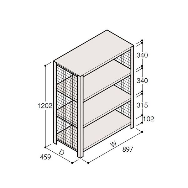 アズワン 軽量棚 ERR金網型 H1200×W900×D450 有効棚 3段 67-5243-18 1個（直送品）