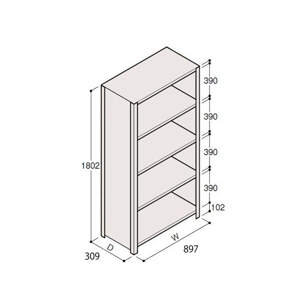 アズワン 軽量棚 ERR密閉型 H1800×W900×D300 有効棚 4段 67-5246-46 1個（直送品）