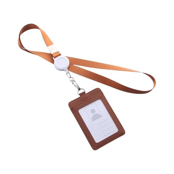 Trimate リール式平紐ネックストラップ 名刺・IDカードホルダー付き 縦型 ブラウン TR-STP024-BR 1個（直送品）