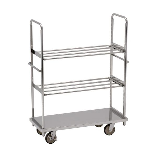 テックサス オールステンレス棚台車 1220×505 SUSφ150ウレタン車 パイプ棚2段 TD-1250D-PT2 1台（直送品）