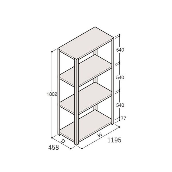アズワン 軽量棚 ERR開放型 H1800×W1200×D450 有効棚 3段 67-5241-75 1個（直送品）