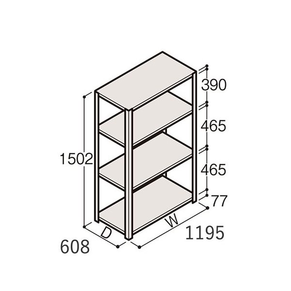 アズワン 軽量棚 ERR開放型 H1500×W1200×D600 有効棚 3段 67-5241-40 1個（直送品）