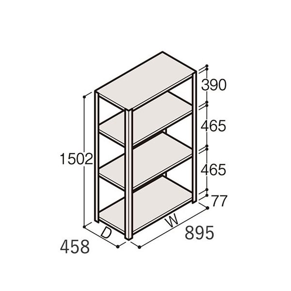 アズワン 軽量棚 ERR開放型 H1500×W900×D450 有効棚 3段 67-5241-36 1個（直送品）