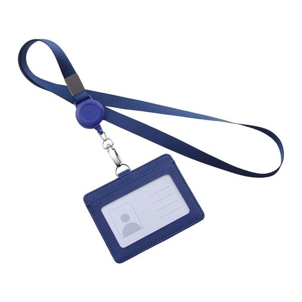 Trimate リール式平紐ネックストラップ 名刺・IDカードホルダー付き 横型 ブルー TR-STP023-BL 1個（直送品）