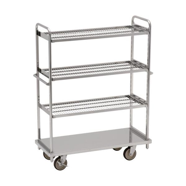 テックサス オールステンレス棚台車 1220×505 SUSφ150ウレタン車 メッシュ棚3段 TD-1250D-MT3 1台（直送品）