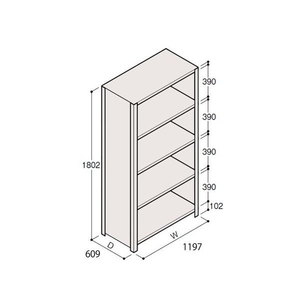 アズワン 軽量棚 ERR密閉型 H1800×W1200×D600 有効棚 4段 67-5246-51 1個（直送品）