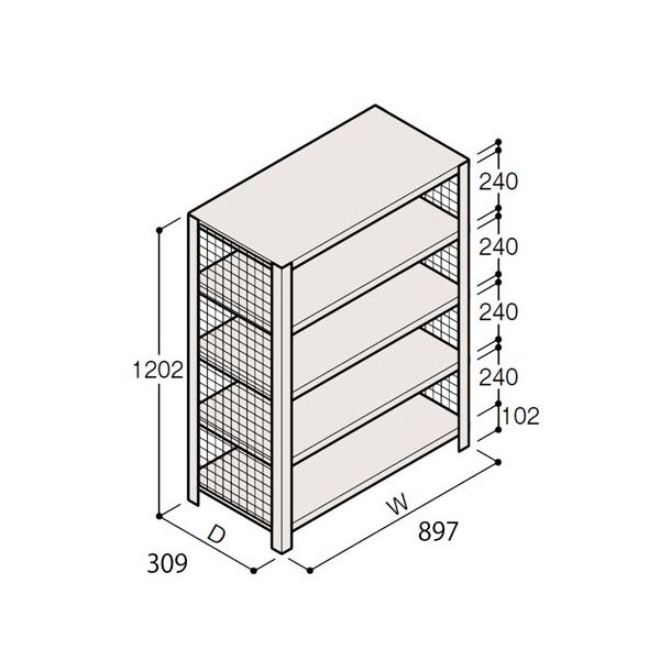 アズワン 軽量棚 ERR金網型 H1200×W900×D300 有効棚 4段 67-5243-29 1個（直送品）