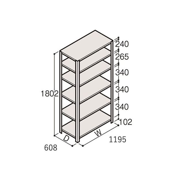 アズワン 軽量棚 ERR開放型 H1800×W1200×D600 有効棚 5段 67-5242-01 1個（直送品）