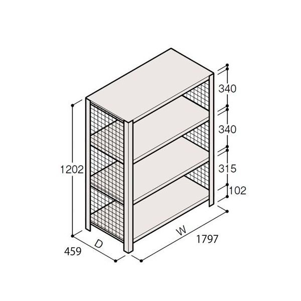 アズワン 軽量棚 ERR金網型 H1200×W1800×D450 有効棚 3段 67-5243-27 1個（直送品）