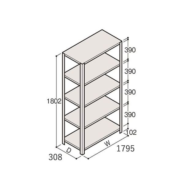 アズワン 軽量棚 ERR開放型 H1800×W1800×D300 有効棚 4段 67-5241-92 1個（直送品）