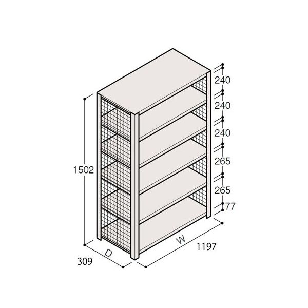 アズワン 軽量棚 ERR金網型 H1500×W1200×D300 有効棚 5段 67-5243-68 1個（直送品）