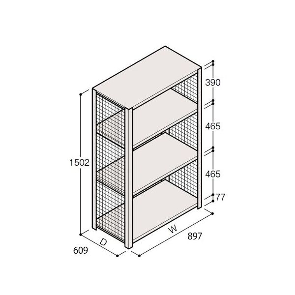 アズワン 軽量棚 ERR金網型 H1500×W900×D600 有効棚 3段 67-5243-43 1個（直送品）