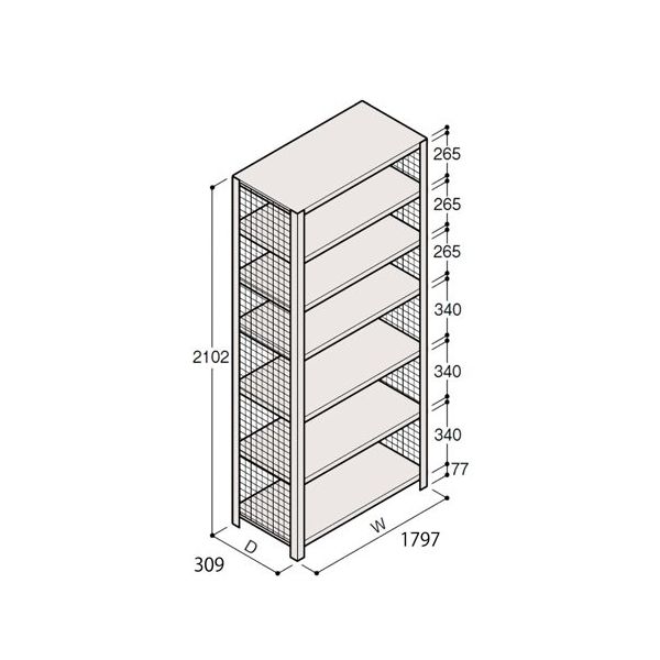 アズワン 軽量棚 ERR金網型 H2100×W1800×D300 有効棚 6段 67-5244-71 1個（直送品）