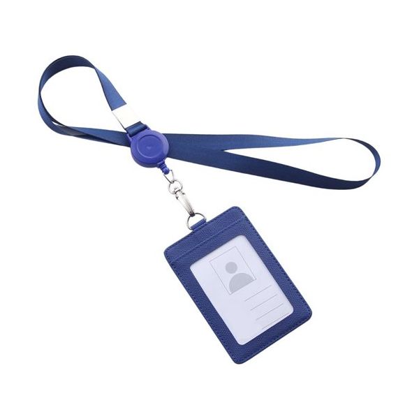 Trimate リール式平紐ネックストラップ 名刺・IDカードホルダー付き 縦型 ブルー TR-STP024-BL 1個（直送品）