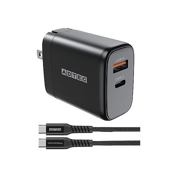 アドテック PD充電器 最大65W ブラック/2.0mTypeーC ケーブルセット APD-V065AC-WC20U2-BK 1個（直送品）