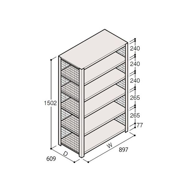 アズワン 軽量棚 ERR金網型 H1500×W900×D600 有効棚 5段 67-5243-67 1個（直送品）