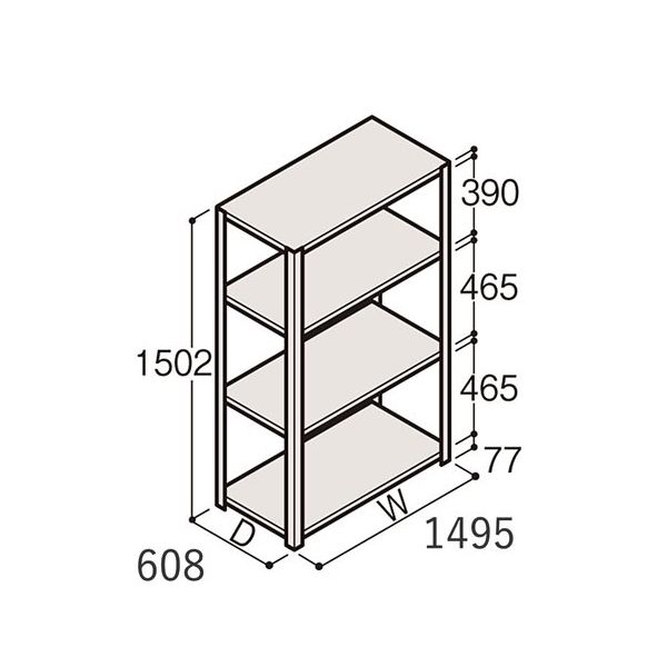 アズワン 軽量棚 ERR開放型 H1500×W1500×D600 有効棚 3段 67-5241-43 1個（直送品）