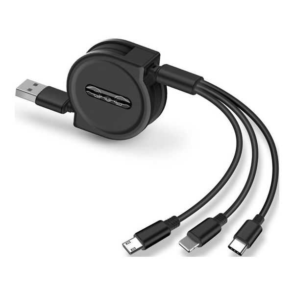 Trimate 3in1 USBケーブル 巻き取り式 TR-UC002-BK 1個 67-4921-53（直送品）