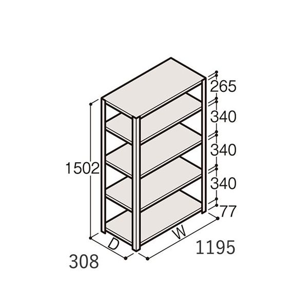 アズワン 軽量棚 ERR開放型 H1500×W1200×D300 有効棚 4段 67-5241-50 1個（直送品）