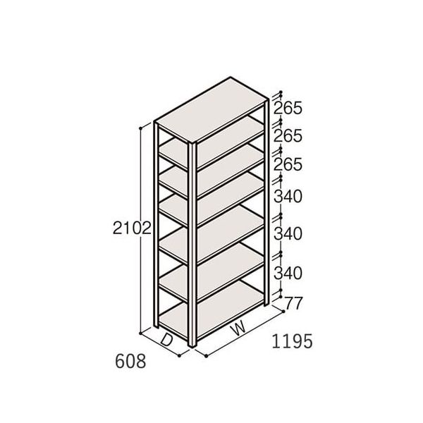 アズワン 軽量棚 ERR開放型 H2100×W1200×D600 有効棚 6段 67-5242-61 1個（直送品）
