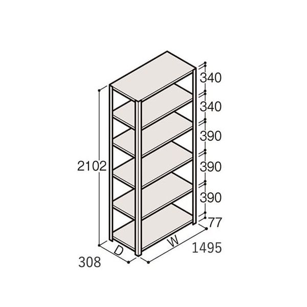 アズワン 軽量棚 ERR開放型 H2100×W1500×D300 有効棚 5段 67-5242-50 1個（直送品）