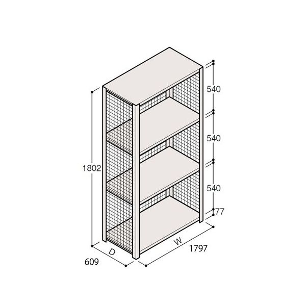 アズワン 軽量棚 ERR金網型 H1800×W1800×D600 有効棚 3段 67-5243-88 1個（直送品）
