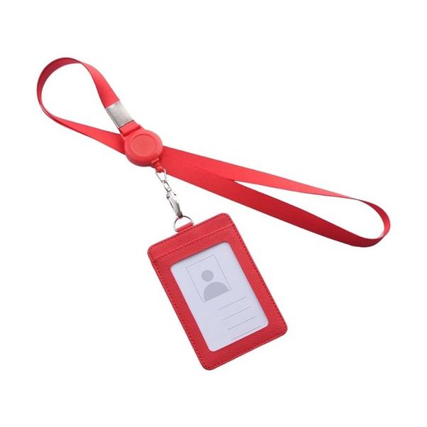 Trimate リール式平紐ネックストラップ 名刺・IDカードホルダー付き 縦型 レッド TR-STP024-RD 1個（直送品）