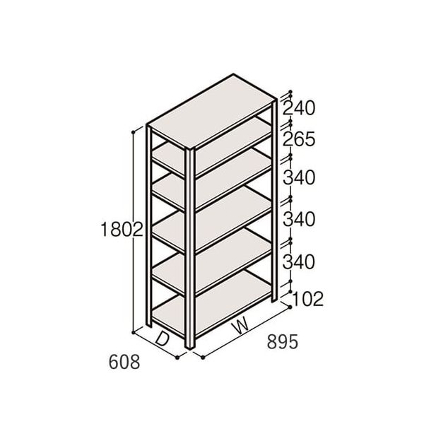 アズワン 軽量棚 ERR開放型 H1800×W900×D600 有効棚 5段 67-5241-97 1個（直送品）