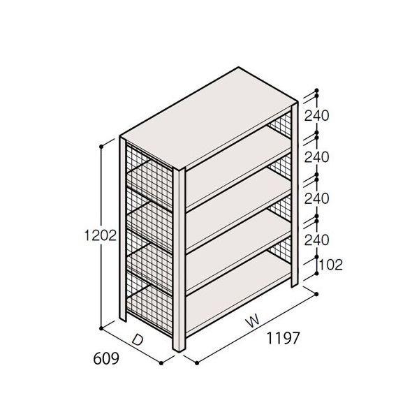 アズワン 軽量棚 ERR金網型 H1200×W1200×D600 有効棚 4段 67-5243-34 1個（直送品）