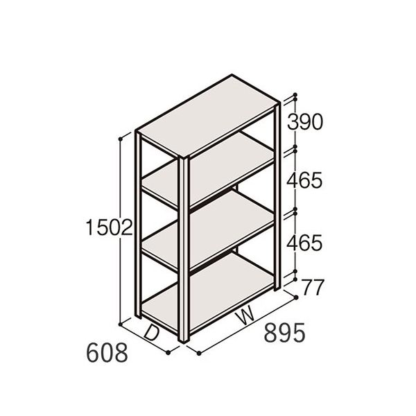 アズワン 軽量棚 ERR開放型 H1500×W900×D600 有効棚 3段 67-5241-37 1個（直送品）