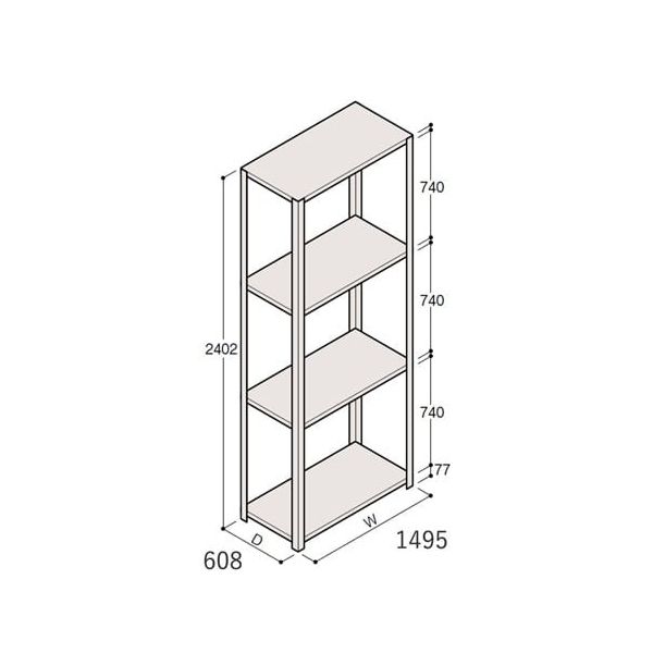 アズワン 軽量棚 ERR開放型 H2400×W1500×D600 有効棚 3段 67-5242-76 1個（直送品）