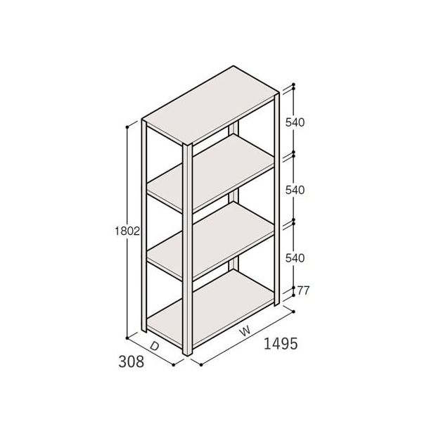 アズワン 軽量棚 ERR開放型 H1800×W1500×D300 有効棚 3段 67-5241-77 1個（直送品）