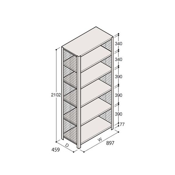 アズワン 軽量棚 ERR金網型 H2100×W900×D450 有効棚 5段 67-5244-51 1個（直送品）