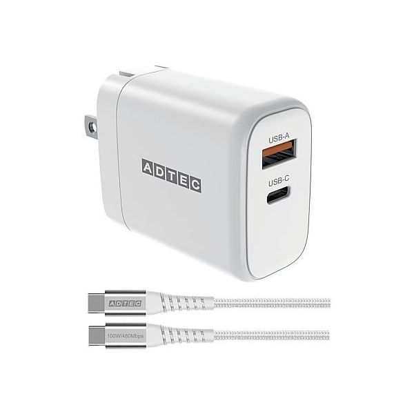 アドテック PD充電器 最大65W ホワイト/2.0mTypeーC ケーブルセット APD-V065AC-WC20U2-WH 1個（直送品）